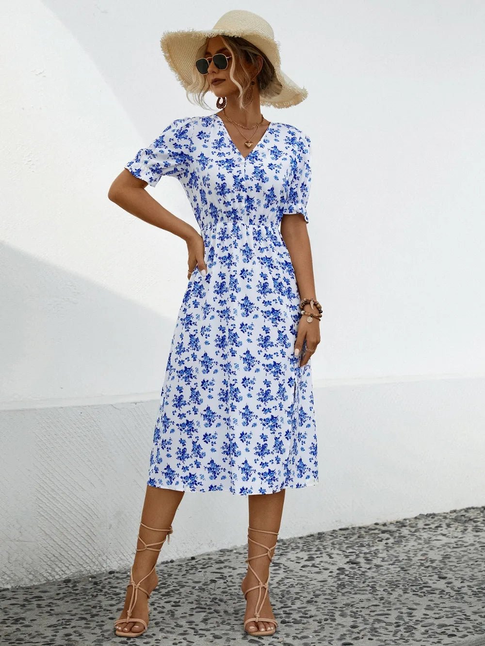 Slit Printed V - Neck Short Sleeve Dress - DicartluzeDicartluze6433dba1 - ebff - 4268 - af35 - 6910ba44cb9a - Max