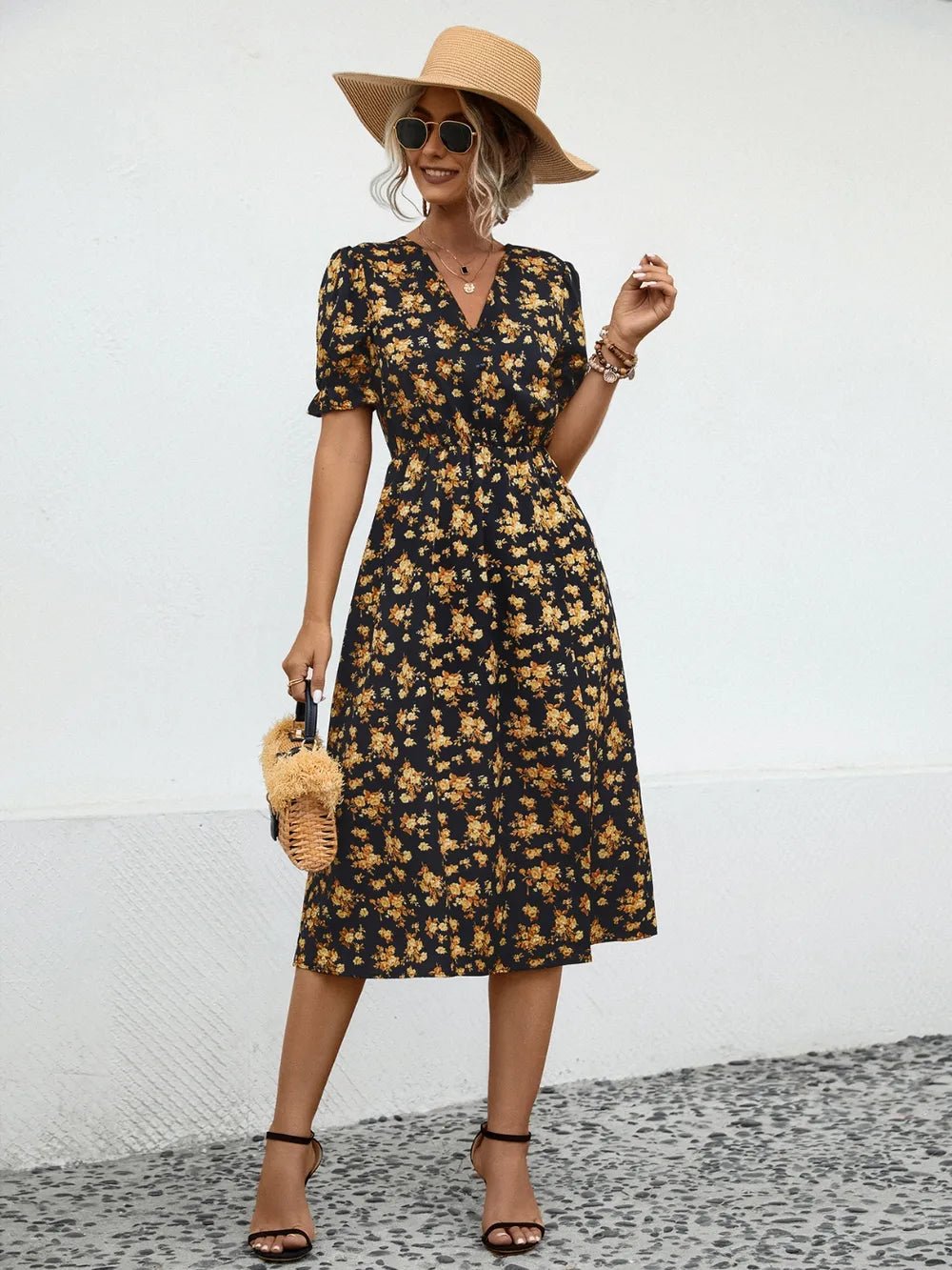 Slit Printed V - Neck Short Sleeve Dress - DicartluzeDicartluze948f39f0 - 216a - 482c - a973 - f011f01816fc - Max