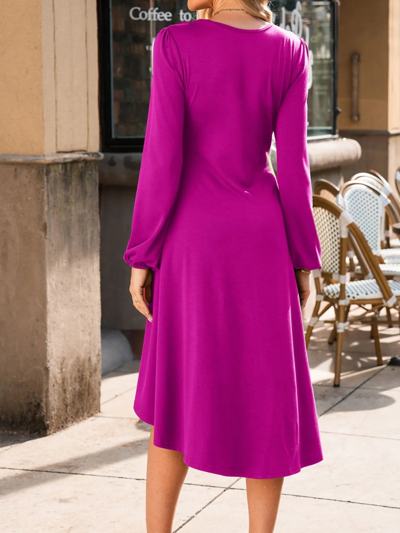 Solid Color Ruched Detail Long Sleeve Midi Dress - DicartluzeDicartluzecd79d0e4 - b427 - 4da8 - ab56 - 9d47388b5d1a - Max - Origin