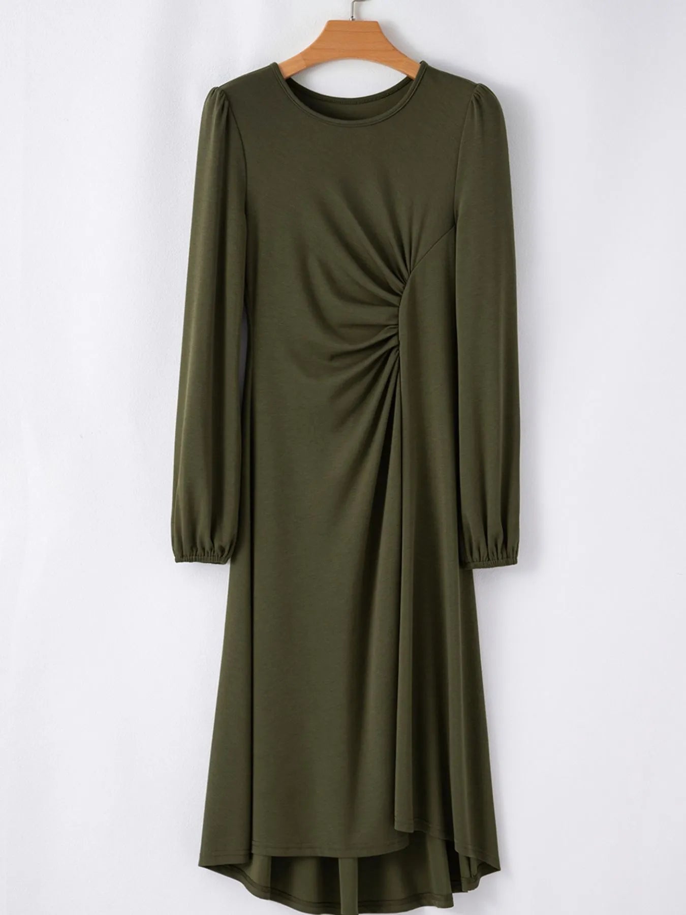 Solid Color Ruched Detail Long Sleeve Midi Dress - DicartluzeDicartluze400b6cc4 - 19be - 4ec2 - 973d - 2ac9a2acf688 - Max - Origin