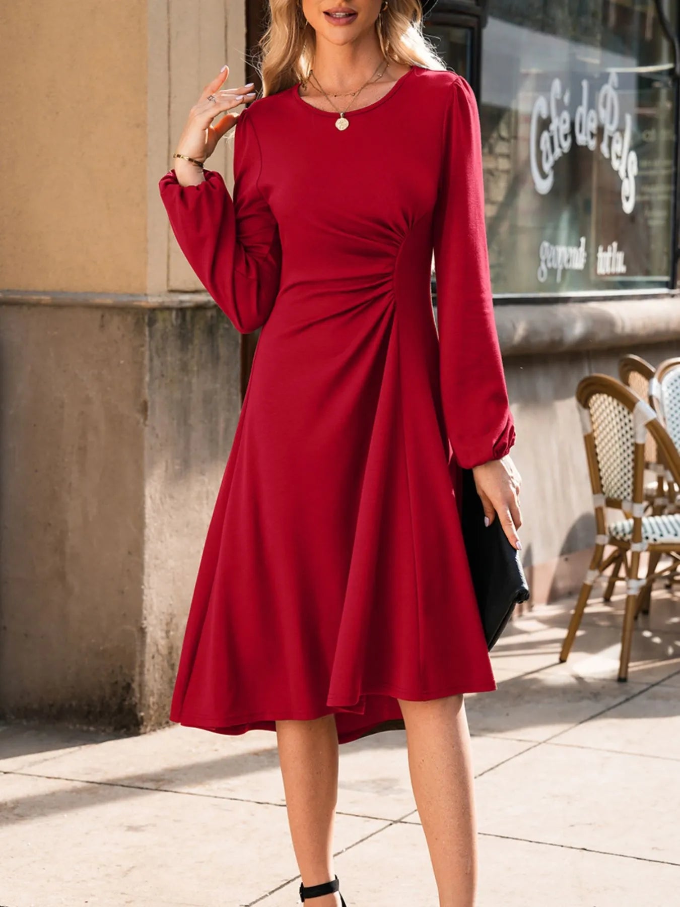 Solid Color Ruched Detail Long Sleeve Midi Dress - DicartluzeDicartluzedd71a365 - 6ac3 - 4a8c - ad8a - 828be3df0260 - Max - Origin