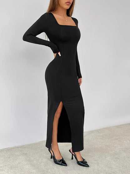 Square Neck Long Sleeve Slit Bodycon Maxi Dress - DicartluzeDicartluzeb25a88b0 - 5920 - 44cc - 8955 - cc817a5b4a9b - Max - Origin