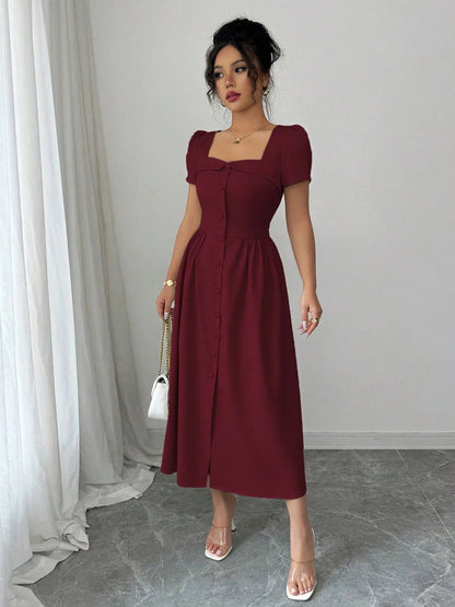 Square Neck Puff Sleeve Midi Dress - DicartluzeDicartluze63a086f6 - fd84 - 4dd9 - 8849 - be0921124839 - Max - Origin