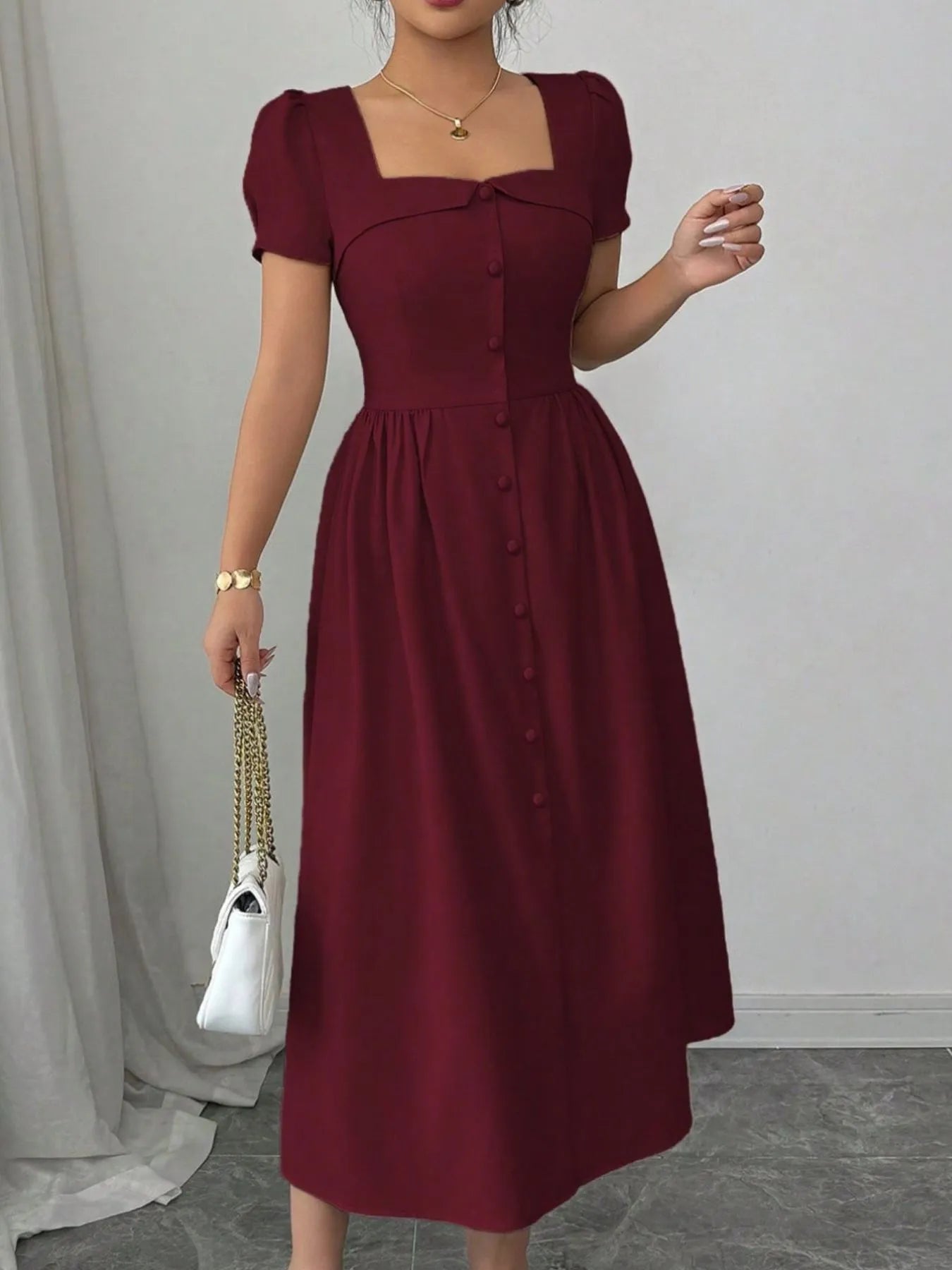 Square Neck Puff Sleeve Midi Dress - DicartluzeDicartluze11e0cc45 - 94ba - 4759 - a8ad - b484e235842b - Max - Origin