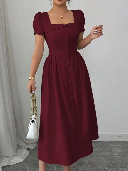 Square Neck Puff Sleeve Midi Dress - DicartluzeDicartluze11e0cc45 - 94ba - 4759 - a8ad - b484e235842b - Max - Origin