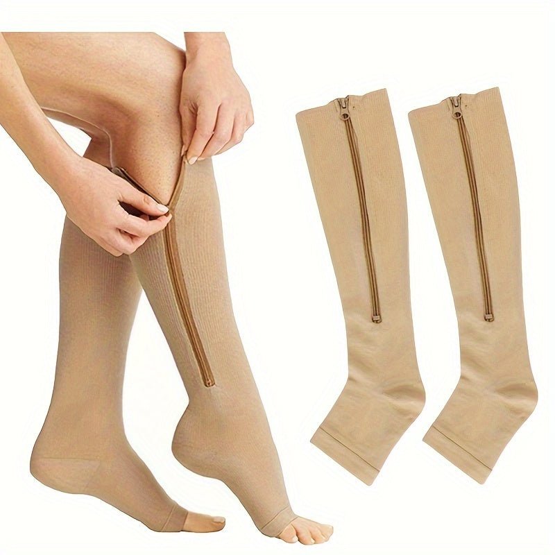 Toe Freedom Compression Socks - Comfortable, Breathable, and Quick - Drying for All - Day Wear, Sports, and Fitness - Polyester Knit Fabric, Side Zipper, and Toeless Design - DicartluzeDicartluzeToe Freedom Compression Socks - Comfortable, Breathable, and Quick - Drying for All - Day Wear, Sports, and Fitness - Polyester Knit Fabric, Side Zipper, and Toeless Design