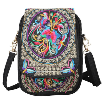 Women's Embroidered Mini Shoulder Bag with Detachable Strap - Floral Geometric Embroidery Design, Zipper Closure, Compact, Polyester Lined Interior (Navy/Purple/Red/Black) - DicartluzeDicartluzeWomen's Embroidered Mini Shoulder Bag with Detachable Strap - Floral Geometric Embroidery Design, Zipper Closure, Compact, Polyester Lined Interior (Navy/Purple/Red/Black)